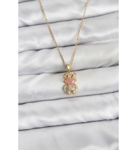 316L Çelik Zincir Gold Renk Teddy Bear Model Zirkon Taşlı Kadın Kolye TJ-BKO10852