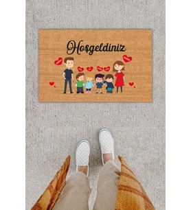 Kişiye Özel Üretim Hoş Geldiniz Aile Temalı Kapı Önü Paspası