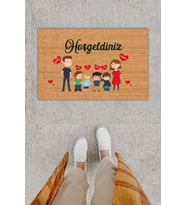 Kişiye Özel Üretim Hoş Geldiniz Aile Temalı Kapı Önü Paspası