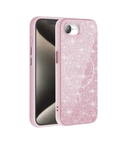 Apple iPhone 16E Uyumlu Kılıf M-safe Şarj Özellikli Parlayan Simli Zore Okso Kapak (Pembe)