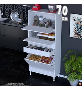 Eliusta Irmak 70 cm Çift Kapaklı 2 Çekmeceli 2 Göz Sepetli Çok Amaçlı Mutfak Kiler Banyo Dolabı 70x181x32 cm