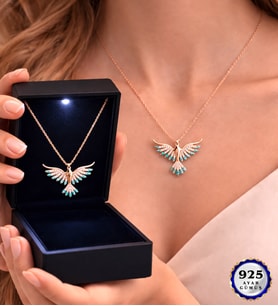 925 Ayar Gümüş Zümrüdü Anka Kuşu Kolye Premium Led Işıklı Kutusunda