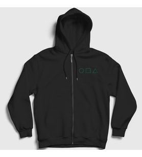 Presmono Unisex Siyah Green Symbols Squid Game Fermuarlı Kapüşonlu Sweatshirt 260468tt
