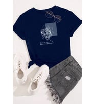 Unisex Minimal line drawing Baskılı T-shirt (Lacivert)