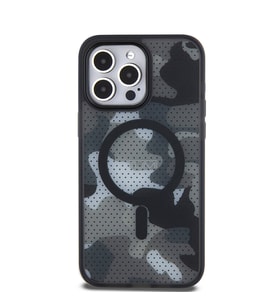 TUMI iPhone 15 Pro Max Kılıf TUMI Orjinal Lisanslı M-safe Şarj Özellikli Buzlanmış Saydam Ağ Kamuflajı Desenli Kapak (Siyah)