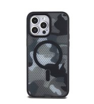 TUMI iPhone 15 Pro Max Kılıf TUMI Orjinal Lisanslı M-safe Şarj Özellikli Buzlanmış Saydam Ağ Kamuflajı Desenli Kapak (Siyah)