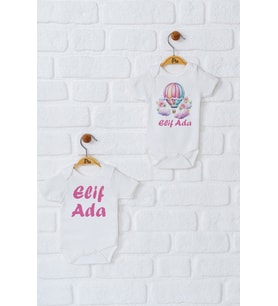 Pia Baby Premium %100 Pamuk İsme Özel Organik Baskılı İkili Set Çıtçıtlı Bebek Body Zıbın Modelleri 5046-17 (Ekru)
