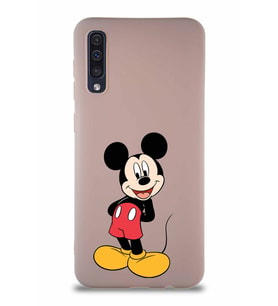 Samsung Galaxy A30S Soft Premier Kapak Mickey Mouse-B Tasarımlı Silikon Kılıf - Pudra (Şeffaf)