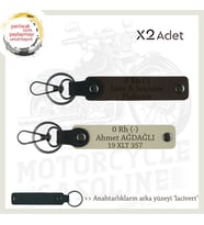 Yol Tutkunlarına İsim Plaka ve 0 Rh (-) Kan Grubu Yazılı Deri x2'li Anahtarlık, K Kahve-S Kahve-Laci (Çok Renkli)