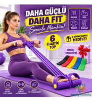 5 Li Egzersiz Bandı Hediyeli 6 Lastikli Esktra Güçlü Body Trimmer Mekik Çekme Aleti Evde Spor Egzersiz Lastiği Karın Kol Bacak Çalışma Aleti