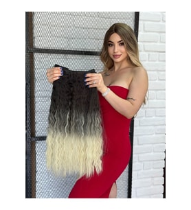 PerukAvm Luxury Kıvırcık Yarımay+2 Yan Çıtçıt SiyahPlatin Seri