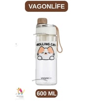 Vagonlife 600 ML KEDİ FİGÜRLÜ SU MATARASI ( RAHAT İÇİM-SÜZGEÇLİ ) (Düz Beyaz)