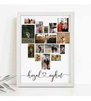 KİŞİYE ÖZEL TASARIM SEVGİLİYE HEDİYE KALPLİ KOLAJ BEYAZ FOTOĞRAF ÇERÇEVESİ 21X30