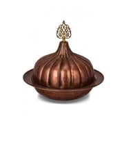 Turna Bakır Paşaçadırı Yuvarlak Sunum Tabağı 30 Cm El Dövme Oksit Turna9058-3