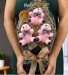 Büyük Boy Pembe Ayıcıklar Buketi - Premium Ayıcık Buketi - Peluş Ayıcık Buketi (Model 1)