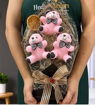 Büyük Boy Pembe Ayıcıklar Buketi - Premium Ayıcık Buketi - Peluş Ayıcık Buketi (Model 1)