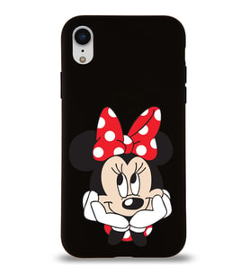 Apple iPhone XR Uyumlu Lansman Kılıf Minnie Mouse Tasarımlı Altı Kapalı İçi Kadife Kaplı  Kapak (Şeffaf)