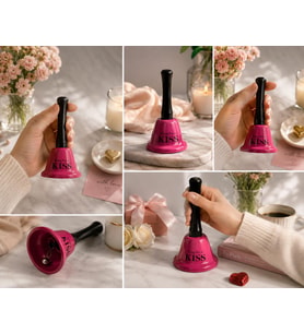 El Çanı Dekoratif Masa Zili – Ring For A Kiss Tasarımlı Romantik Hediye 13 cm Çan Zil