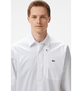 Lacoste Mens Regular Fit White Shirt Standart Kesim Çıtçıt Düğmeli Fermuar Cepli Erkek Gömlek Beyaz