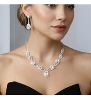 Accessories Hürrem Model Janjan Taşlı Kolye Küpe Takı Seti - Gelin Düğün Nişan Abiye Set