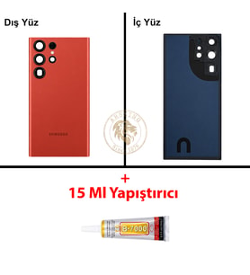 Samsung S23 Ultra Kırmızı Arka Pil Kapağı Batarya Kapağı Lazer Kesim + B-7000 Yapıştırıcı