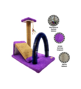 EVCİLHOME Kedi Tırmala + Kedi Rampası + Kedi Fırçası 3'lü Set Takım + HEDİYE