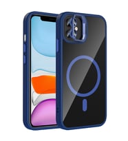 Apple iPhone 11 Uyumlu Kılıf Standlı ve Kamera Lens Hediyeli M-Safe Şarj Özellikli Zore Etro Kapak (Lacivert)