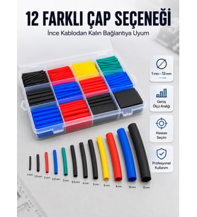Mey İthalat® Profesyonel Isıyla Daralan Makaron Kutusu 560 Parça Renkli Kablo Koruma ve İzolasyon Seti