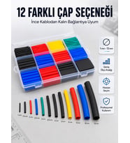 Mey İthalat® Profesyonel Isıyla Daralan Makaron Kutusu 560 Parça Renkli Kablo Koruma ve İzolasyon Seti