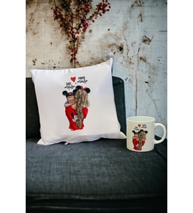 Anne Bebek Kupa Bardak ve Yastık Set (Beyaz)