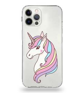 Apple iPhone 12 Pro Uyumlu Kamera Korumalı Tıpalı Kapak Unicorn Tasarımlı Silikon Şeffaf Kılıf