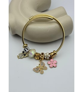 Çelik Gold Taşlı Kelebek Baykuş Çiçek Charmlı Pandora Bileklik - 26blk43