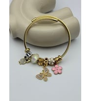 Çelik Gold Taşlı Kelebek Baykuş Çiçek Charmlı Pandora Bileklik - 26blk43