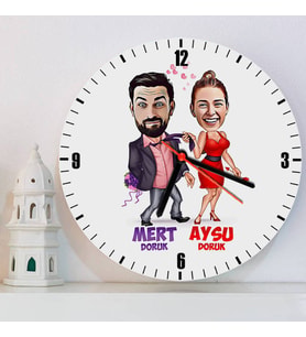 Yıldönümü Hediyesi Kişiye Özel Hiçbir Yere Bırakmam Karikatürlü Duvar Saati