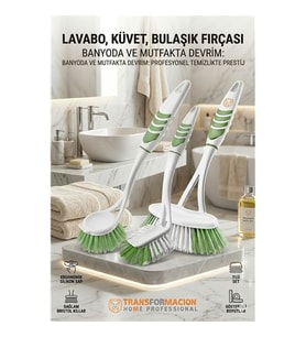 3'lü Profesyonel Temizlik Fırçası Seti - Ergonomik Banyo, Lavabo ve Bulaşık Fırçası 723095