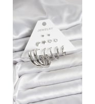 Pirinç Gümüş Renk Halka Modelli 6 Çift Kadın Küpe - TJ-BKP11335