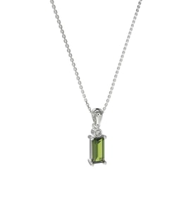 Peridot Taşlı Rodyum Tektaş Baget Gümüş Kolye