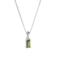Peridot Taşlı Rodyum Tektaş Baget Gümüş Kolye