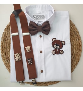 cool partyshop ayıcık konseptli erkek çocuk askı papyon gömlek