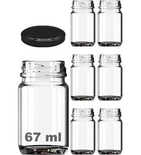 67 ml Şeffaf Shot Kavanoz 67 cc Konserve Metal Siyah Kapaklı Cam Kavanoz 6 Adet