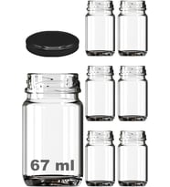 67 ml Şeffaf Shot Kavanoz 67 cc Konserve Metal Siyah Kapaklı Cam Kavanoz 6 Adet