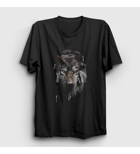 Presmono Unisex Siyah Indian Wolf Kurt T-Shirt 307040tt
