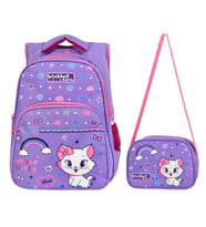 WaddellBag Kız Çocuk Mor Little Kitty İlkokul Sırt Çantası Tatlı Kedi Okul Çantası