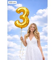 Gold 3 Rakamı 100 cm Folyo Balon – Parlak Altın Dev Parti Balonu