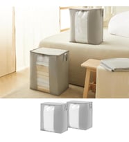 Ocean Home Textile 2'li Pvc Pencereli Gri Renk Kapitone Hurç Set 45 x 30 x 50 cm