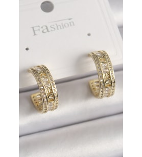 Pirinç Gold Renk Zirkon Taşlı İşleme Detay Halka Model Kadın Küpe - TJ-BKP9913