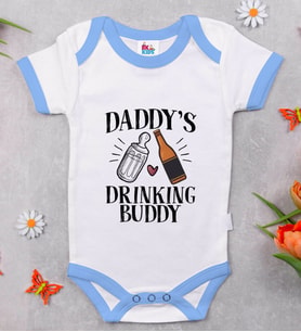 BK Kids Daddy's Drinking Buddy Tasarımlı Mavi Bebek Body Zıbın-1