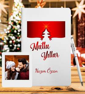 Yılbaşı İçin Kişiye Özle Tasarım Defter Kalem & Instagram Çerçeve Hediye Seti