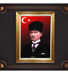Altın Varaklı Çerçeveli Paspartulu Atatürk Tablo z5181 (Gold)