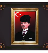 Altın Varaklı Çerçeveli Paspartulu Atatürk Tablo z5181 (Gold)